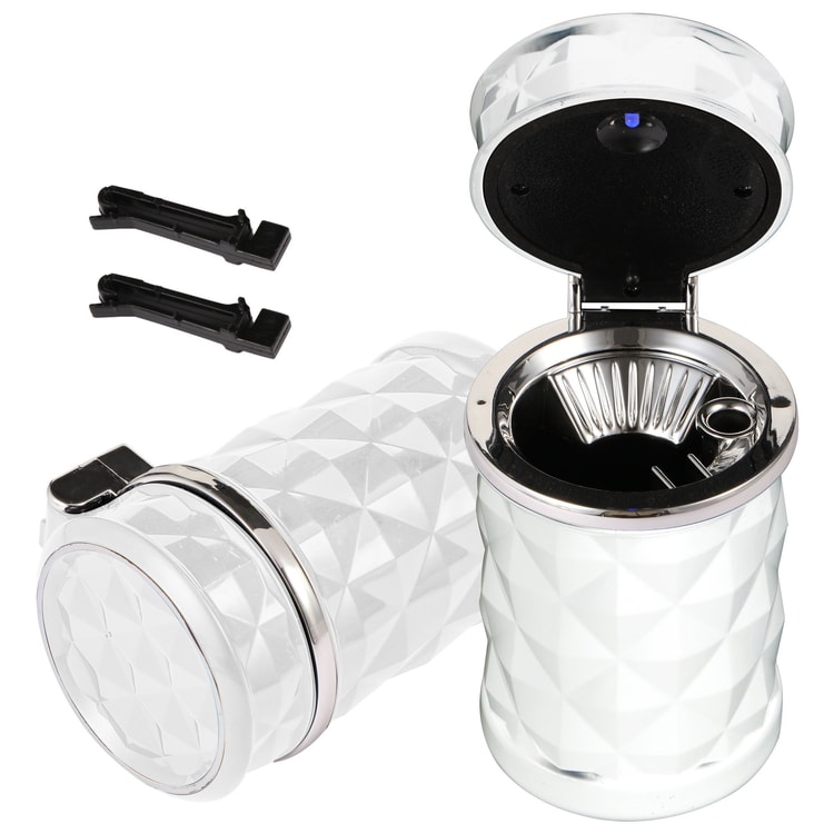 CA-421 Portable Car Ashtray with Lid and LED Diamond Surface Design  Suitable for Car Indoor or Outdoor Black 