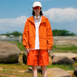 New Outdoor Casual Loose Breathable Hooded Jacket Shorts Sun Protection Set Water Red S