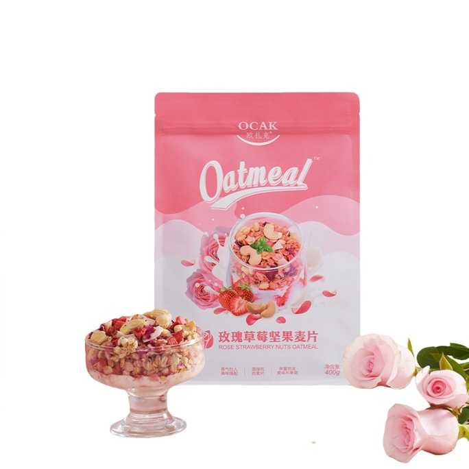 OCAK Premium Rose Strawberry Oats Ready to Eat Nutritious Cereal 400g Pouch