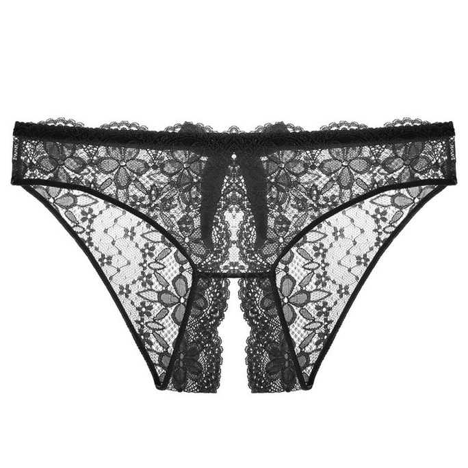 Sexy lace open bow briefs black uniform size pure thong adult sexy underwear