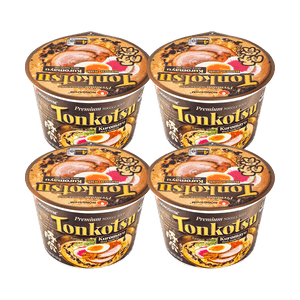 【밸류팩】쿠로마유 블랙마늘 오일이 들어간 일본식 돈코츠 맛 라면 - 인스턴트 돼지 고기 컵라면, 4그릇* 3.56oz