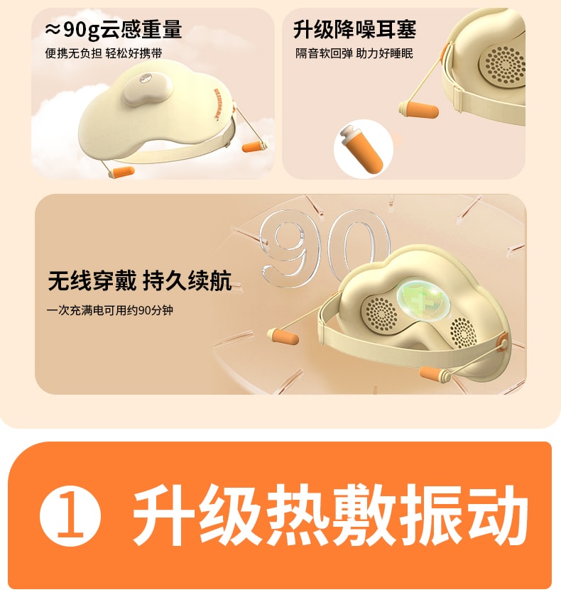  和正 【升级款 带热敷 配耳塞】遮光热敷睡眠眼罩 白色 1件