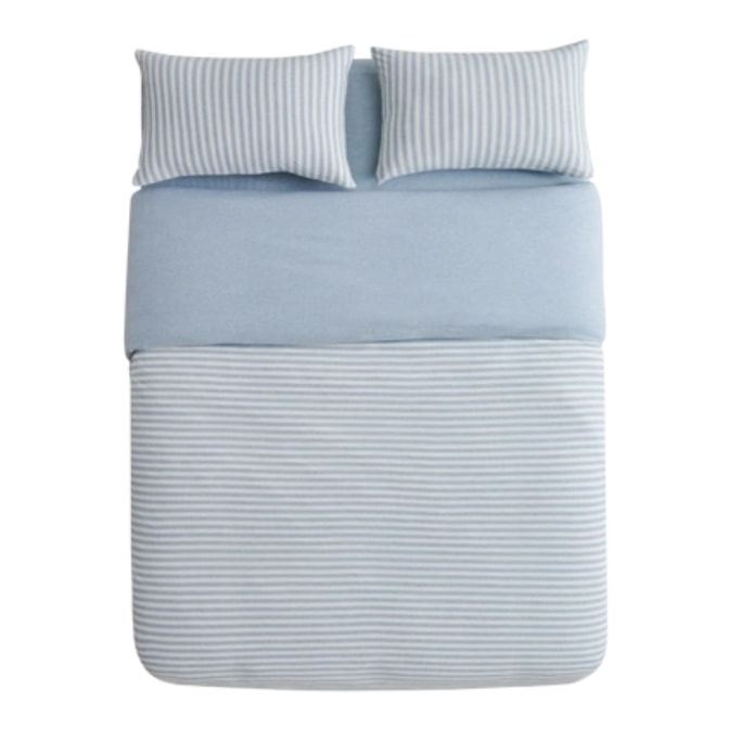 LifeEase Skin Friendly Knitted Yarn Dyed Striped Sheets Style Yuyan Blue Bedspread Set 4 Piece