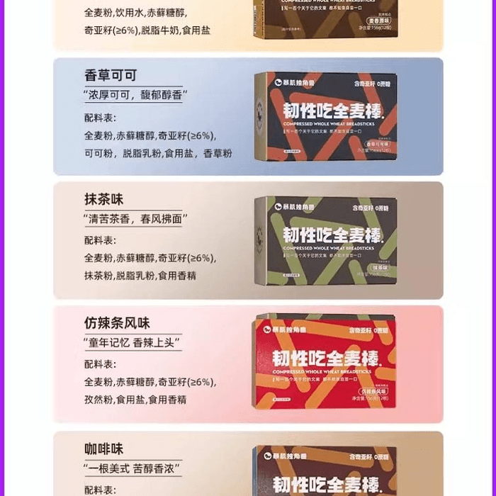 【中國直郵】 暴肌獨角獸 小鋼筋磨牙棒餅乾 蛋白棒代餐減低熱量脂卡 奇亞籽全麥棒(抹茶味)156g/盒 3