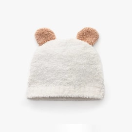 【中国直邮】 嫚熙 婴儿帽子秋冬季毛绒帽男女童保暖半边绒新生儿胎帽婴幼儿宝宝 米白36码(适合头围34-38cm建议0-6个月)