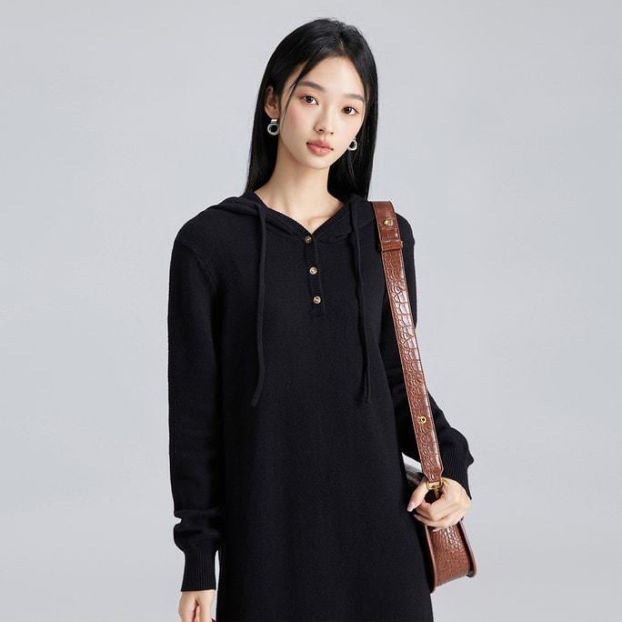 HSPM New Hooded Knitted Dress Black S