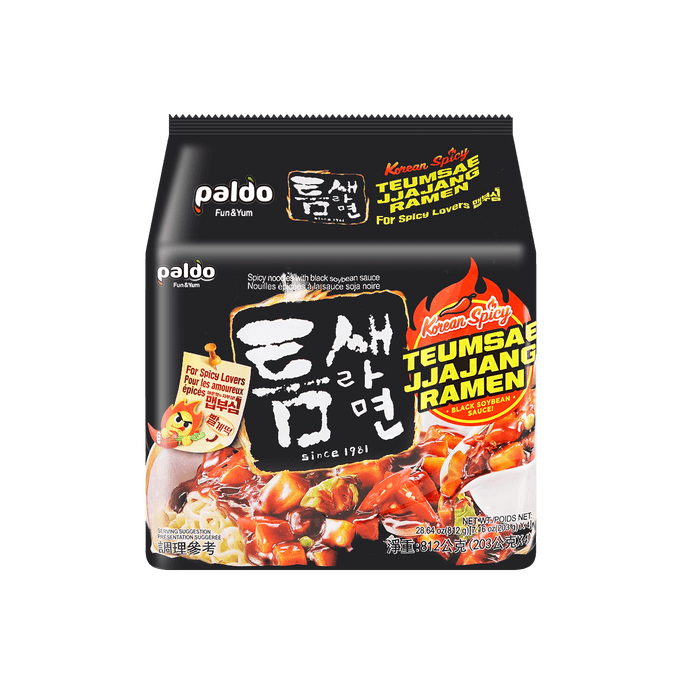 Teumsae Jjajang Ramen - Spicy Noodles with Black Bean Sauce, 4packs* 7.16oz