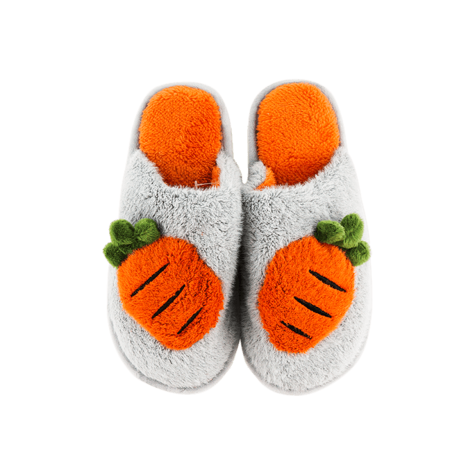 Fuzzy Slippers Fluffy Furry Slides Gray Carrot Size 42-43
