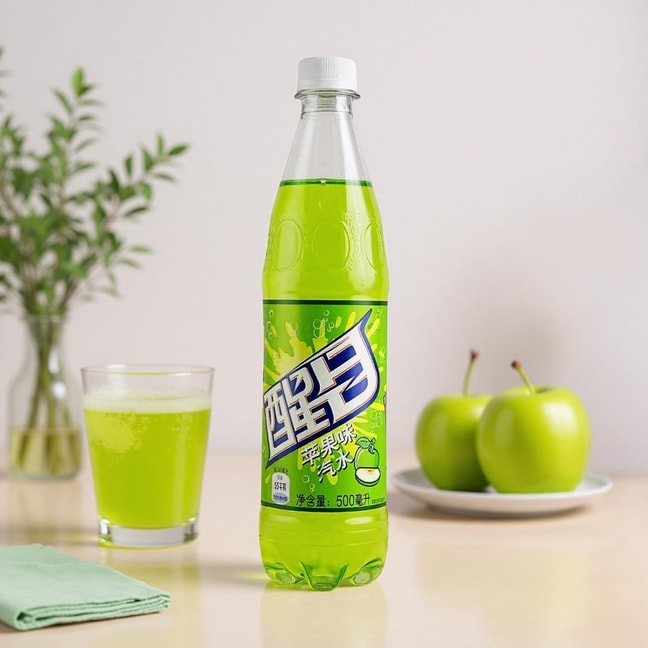 大陆版可口可乐 醒目 苹果味汽水 500ml【童年怀旧汽水碳酸饮料】