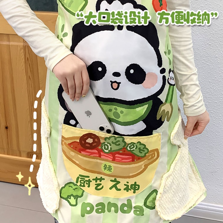 【中國直郵】 親太太 廚房圍裙綁帶式設計防水防油煮飯可擦手 藍狗1條 4