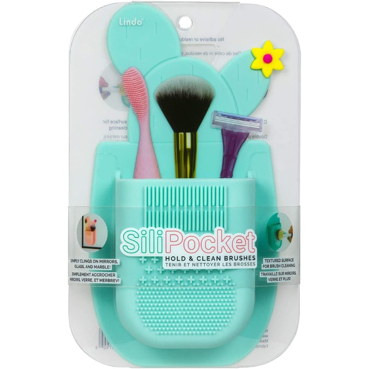 LINDO Silipocket Silicone Makeup Brush Holder Bathroom Organizer Travel  Friendly Teal Color 1 pc 