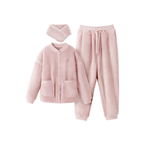 Women's Coral Fleece Pajamas Set Loungewear 501P Pink S