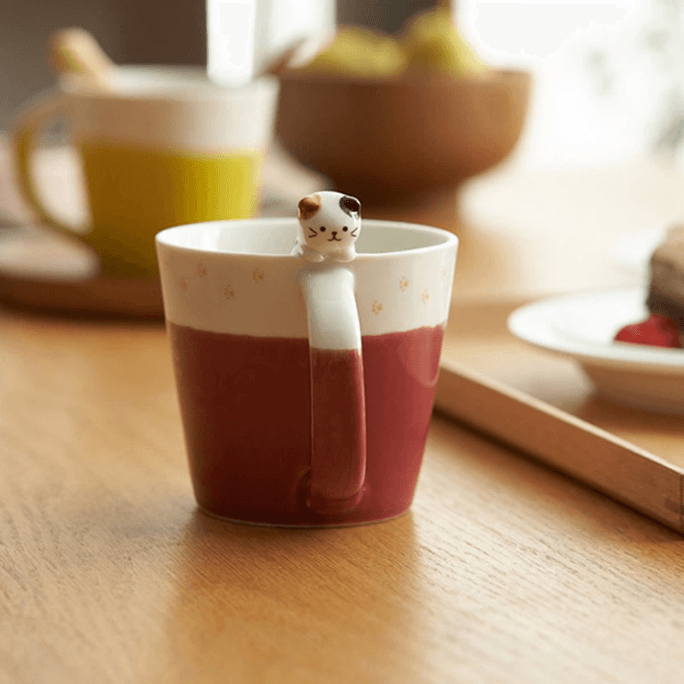 Japan NAU 可爱猫咪杯子咖啡杯水杯-红色1份