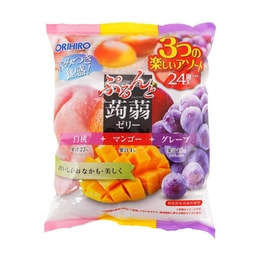 【0脂低卡】日本ORIHIRO 蒟蒻水果果冻 混合口味 20g*24枚装【蜜桃+芒果+紫葡萄】