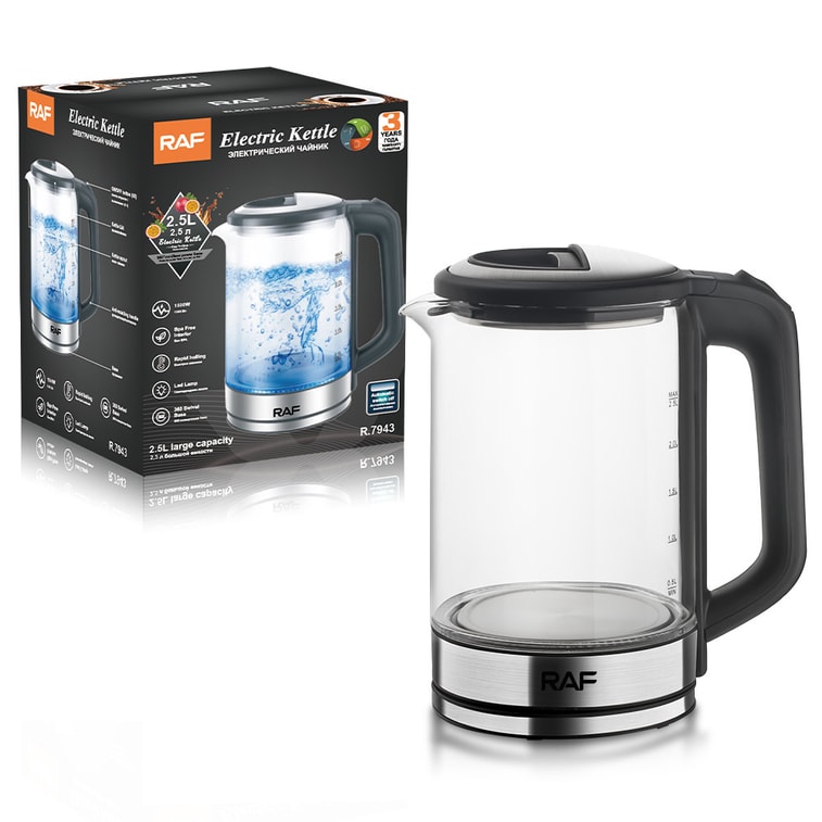 Electric kettle 2.5L glass and stainless steel 110V 6