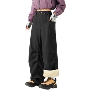 Women's Ski Pants Travel Windproof Waterproof Thickened Fleece Cotton Pants carbon stone black L