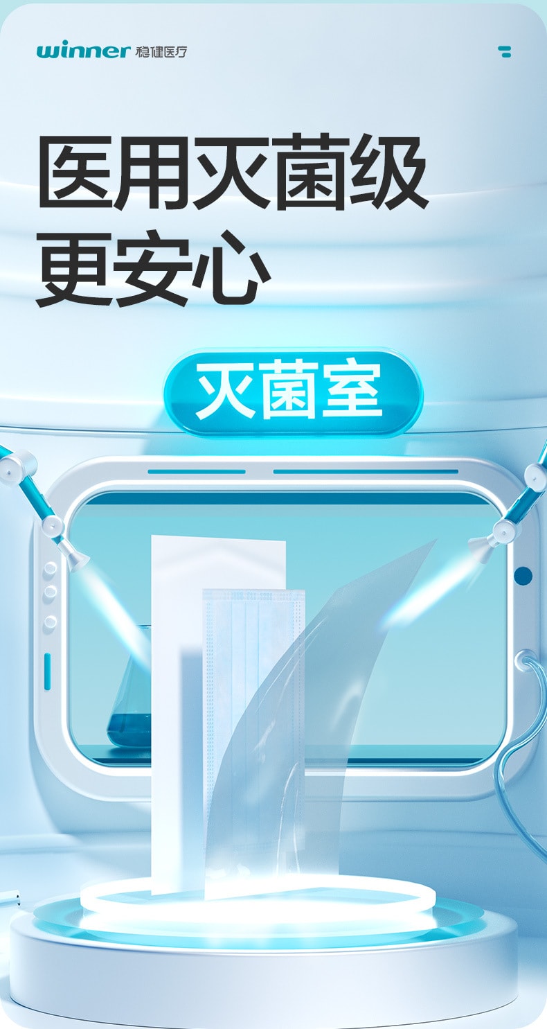 【中国直邮】 稳健 医用外科口罩 10包装(合计100只)一次性口罩灭菌 三层防护 透气不闷