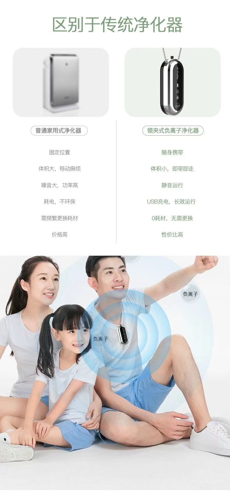 力好佳 迷你掛脖空氣清淨機便攜式隨身空氣清淨機高顏值項鍊款 1 把