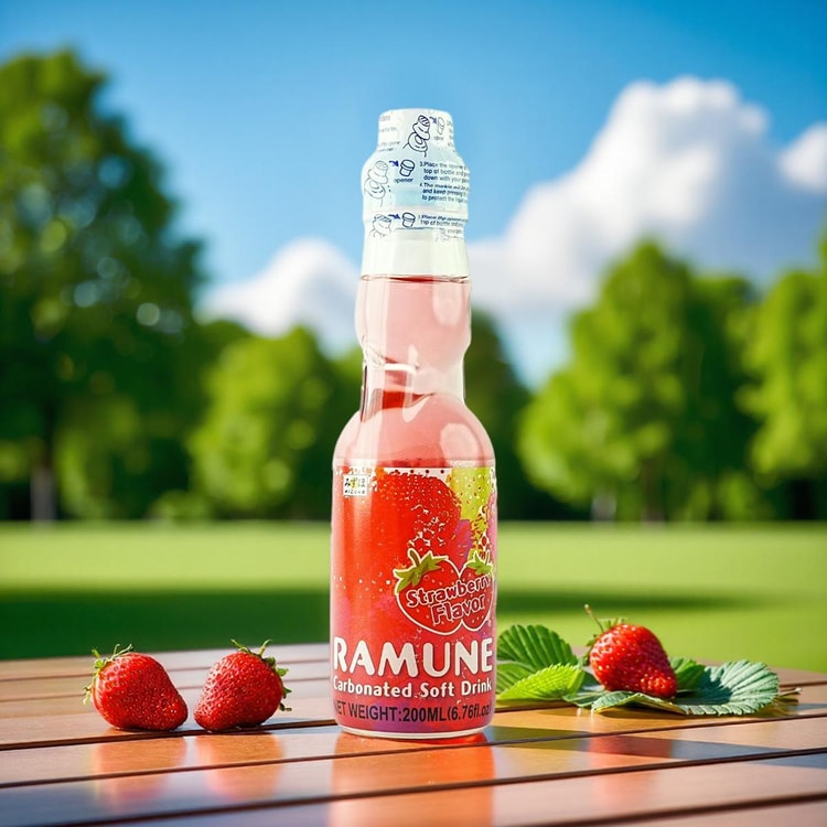 ramune☆ページ MIZUHO Ramune Carbonated Soft Drink,Marble Soda,Strawberry Flavor