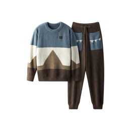  Men's Half Fleece Pajamas Set Loungewear 555C Brown XXL