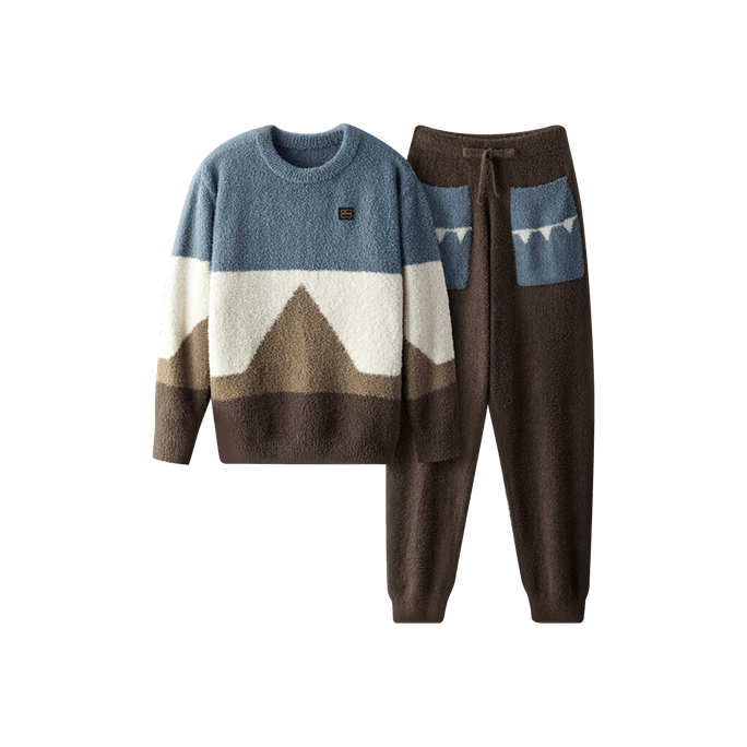  Men's Half Fleece Pajamas Set Loungewear 555C Brown M
