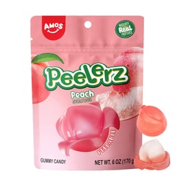 Peelerz Peeling Gummy Candy ,White Peach Flavor, 6oz【Made With Real Fruit Juice】