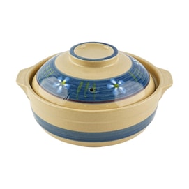 Blue Flower Japanese Clay Pot Donabe,58 oz,8.5"Dx3.25"H(5.25"H)