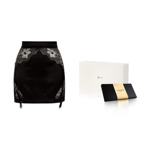 【中國直郵】 綾Lingerie 2026年春新品「折腰」蕾絲拼接性感收腰包臀裙吊帶絲襪套裝 Black黑色-M碼-「155~168cm」