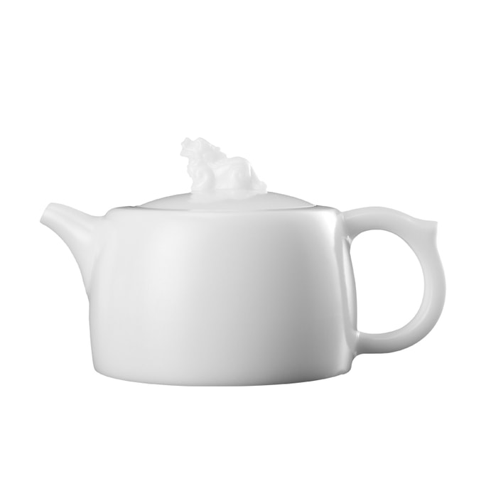 Wang Cunxu Ice Seed Jade Porcelain Teapot Ceramic Lying Tiger Well Railing Teapot Pure Handmade High-end Kung Fu Tea Pot