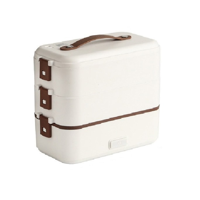 【中国直邮】柏意 电热饭盒 白色三层 不锈钢便当盒 学生上班族加热保温饭盒 110V