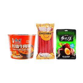 Braised Beef Flavor Instant Noodles & Braised Eggs  & Ham Flavored Chicken Sausage 【Midnight Snack Value Combo】