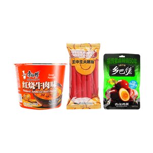 Braised Beef Flavor Instant Noodles & Braised Eggs  & Ham Flavored Chicken Sausage 【Midnight Snack Value Combo】