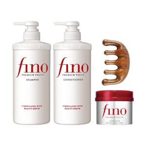 Premium Touch Hair Mask Intensive Repair 8.11 oz×1 + Repair Conditioner Smooth & Moisturizing 18.6 fl oz×1 + Repair Shampoo Smooth & Moisturizing 18.6 fl oz×1 + Natural Sandalwood Multi-functional Comb Head Scalp Mass...