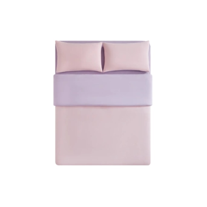 【中国直邮】LifeEase 网易严选 A类天竺棉全棉针织拼色三件套 胭紫粉  适用1.5mx2m被芯 床单款
