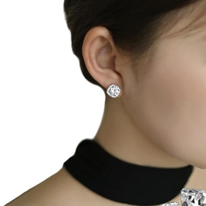 【中国直邮】 HSPM 「方糖钻石」~超闪锆石925银耳环无耳洞蚊香盘耳夹女 白钻耳夹F 1对