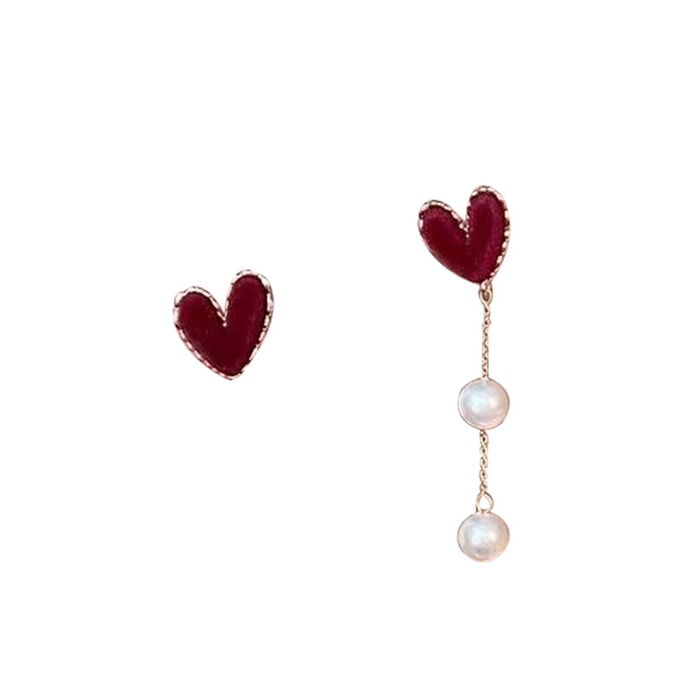 Red Velvet Love Earstuds Irregular Pearl Design Girl Heart Sniper Christmas Date Robe C-site Accessories 1 Pair