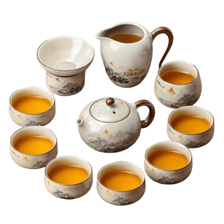 中国直邮】 泰国碧柔汝窑功夫茶具套装家用喝茶陶瓷泡茶专用茶壶茶杯山