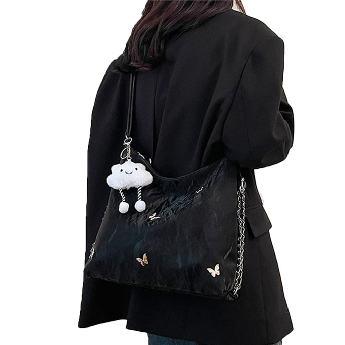 Large-capacity Butterfly bag Black (with Pendant) F 1 piece Versatile Shoulder & Crossbody Tote bag With Elegant Niche Style For Daily Commute