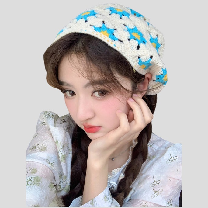 HSPM New Cute And Sweet Headband Blue Floral Triangular Headscarf