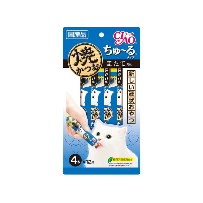 Inaba CIAO Churu Premium Cat Treats Grilled Tuna Scallop Flavor 12g*4