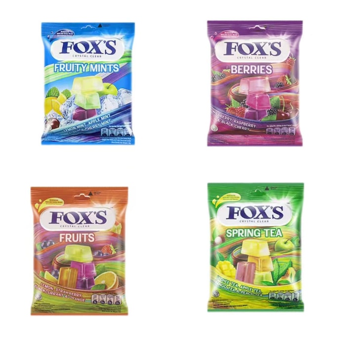Indonesian Imported FOXS Crystal Sugar Mixed Fruit Candy Square Hard Candy Snack 360g - Four Types 1 Set