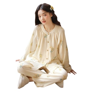 [中国からの直送] HSPM 新作 カジュアル シンプル プリント 大きいサイズ パジャマ ホームウェア セット ベージュ L