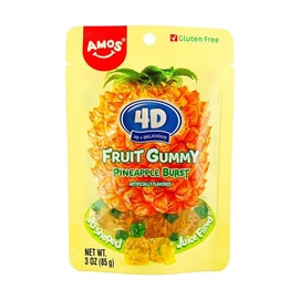 Amos 4d Gummy Fruits Burst-Pineapple 3 oz【Gluten Free】