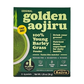 日本NIHON YAKKEN日本药健 黄金青汁 100%嫩大麦草 纯素 3g*12包入 #原味 膳食纤维/钙/铁/维生素 无麸质低卡0糖 抹茶香 美国本土版