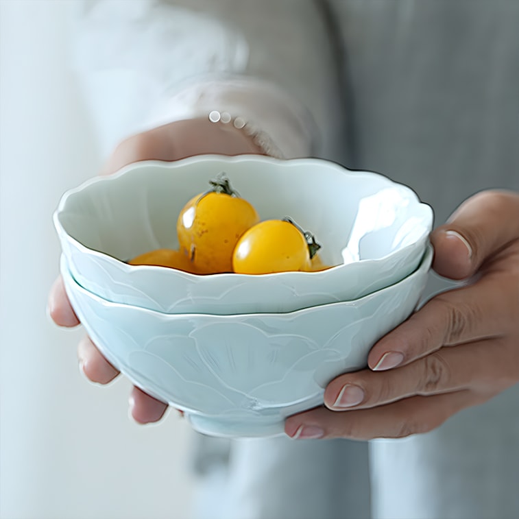 Jingdezhen Ceramic Dinnerware Peonies Bloom Set 4.5" Rice Bowl*4+8"Plate*2+8"Deep Plate*2 4