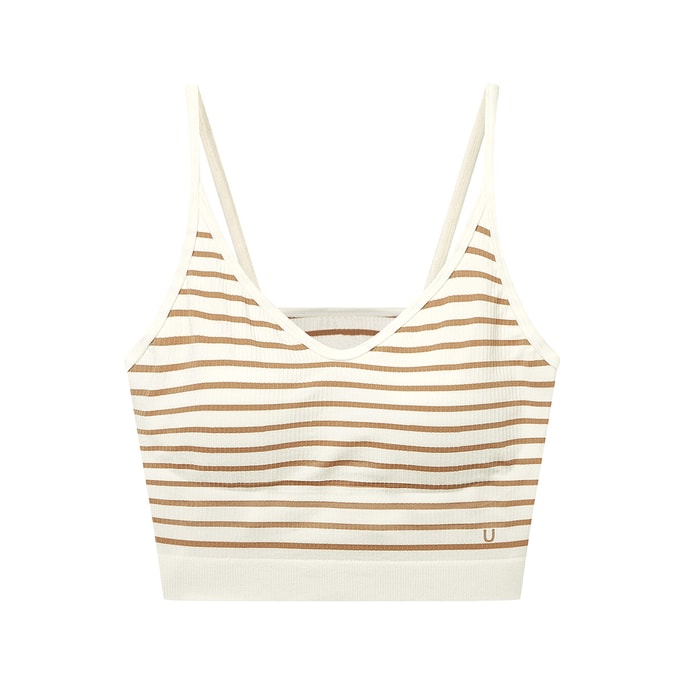 One size stripe seamless thin shoulder strap vest bra-Brown&White