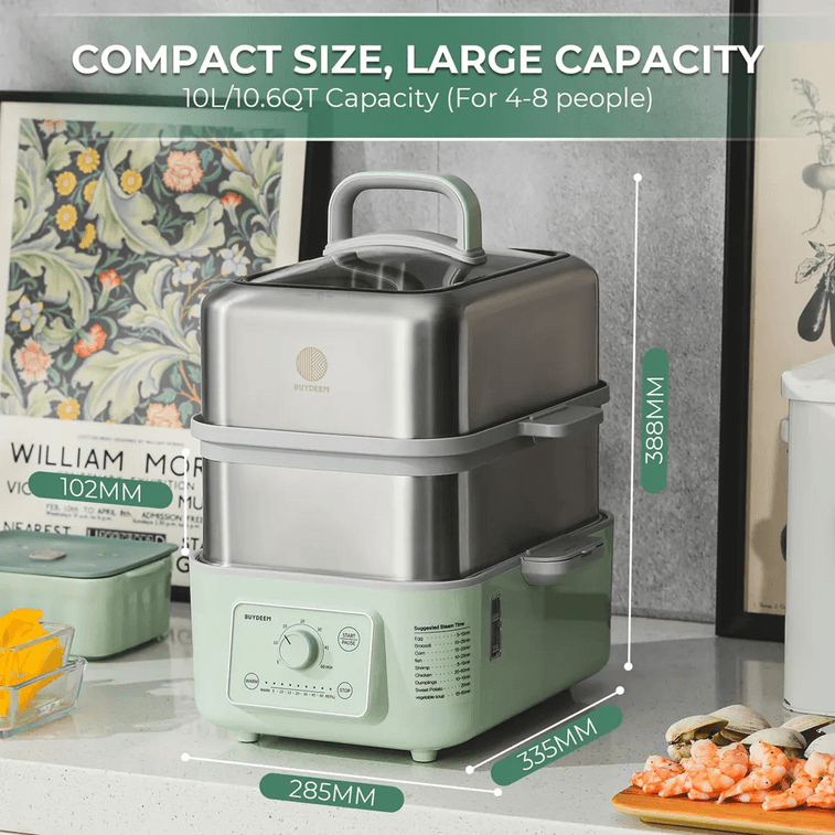 【立减$31.5到手价$178.49】BUYDEEM北鼎 家用双层电蒸锅 9.46L G5247 浅衫绿【不含陶瓷蒸盘】 12