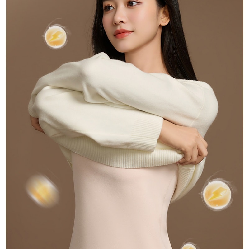 Women's Winter Satin-Finish Couple's Tank Top Set Simple, Slim-Fit, Warm Top Soft Round Neck Base Layer Women's L Size Black + Black Two-Piece Set