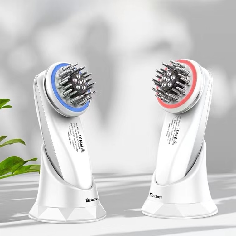 健康な頭皮環境を整える：MEIBOYI 育毛器 電動マッサージコーム 頭皮アプリケーター 赤青光ヘアケアコーム ホワイト（1個） 3