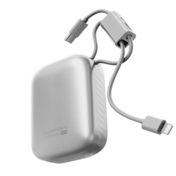 【中國直郵】 沃品 小布丁充電寶35W超快充迷你小巧便攜自帶線 銀 10000mAh 1個裝